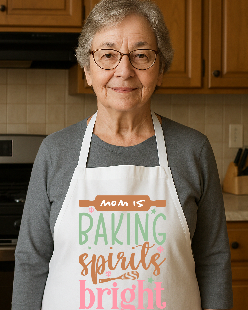 π Mom Is Baking Spirits Bright White Apron πͺ