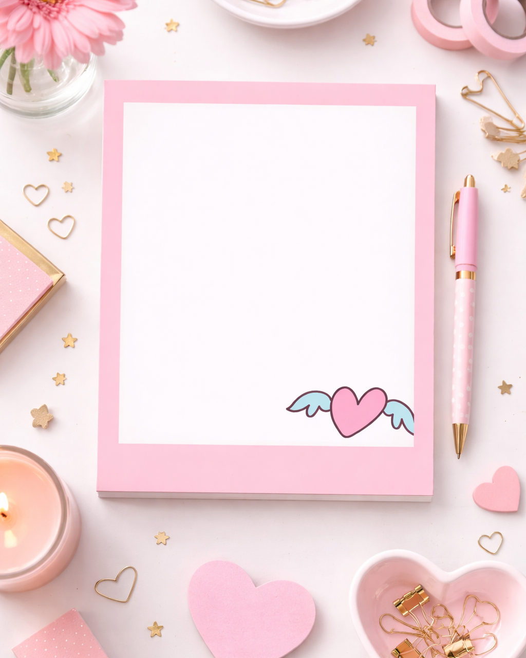 Winged Heart Notes Notepad – Pastel Blank Writing Pad
