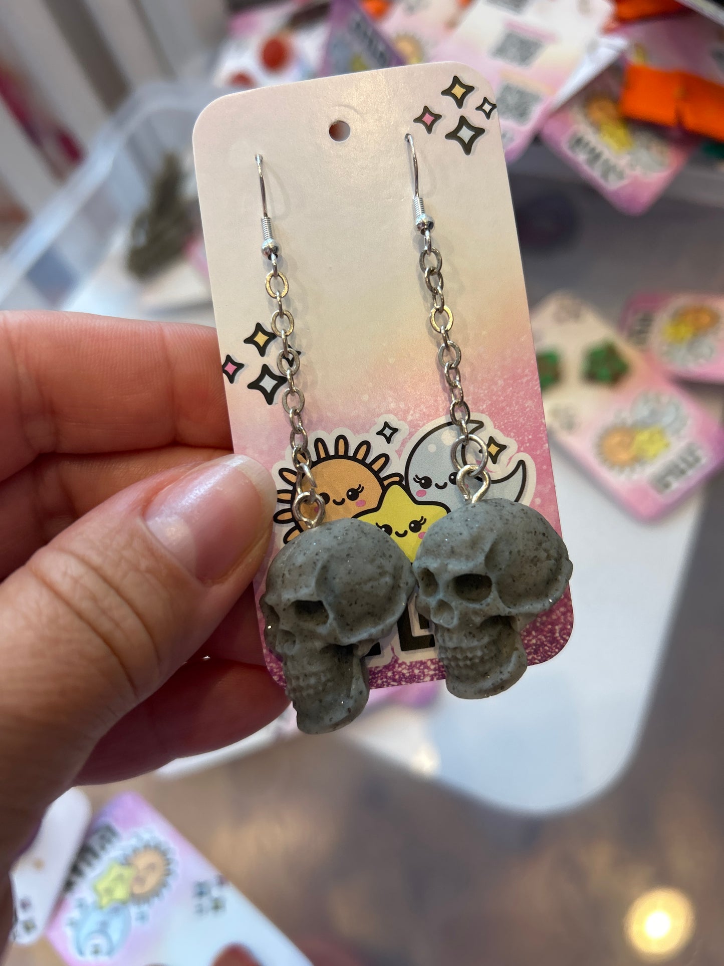 Grey Speckled Dangle Earrings