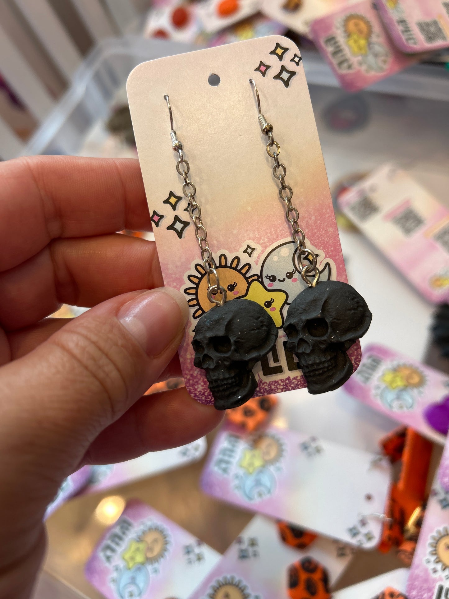 Matte Black Skull Dangle Earrings