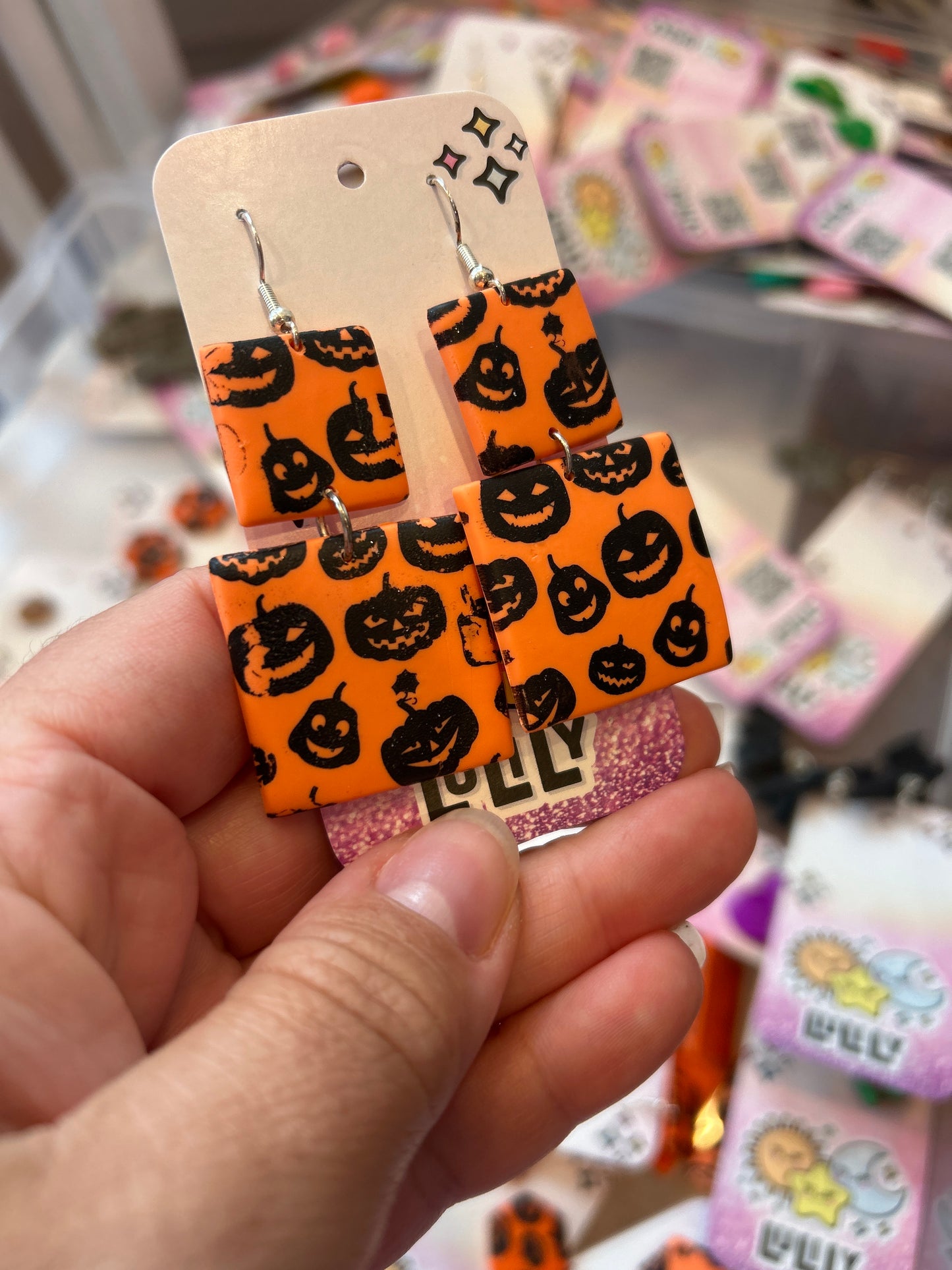 Square Dangle Pumpkin Earrings