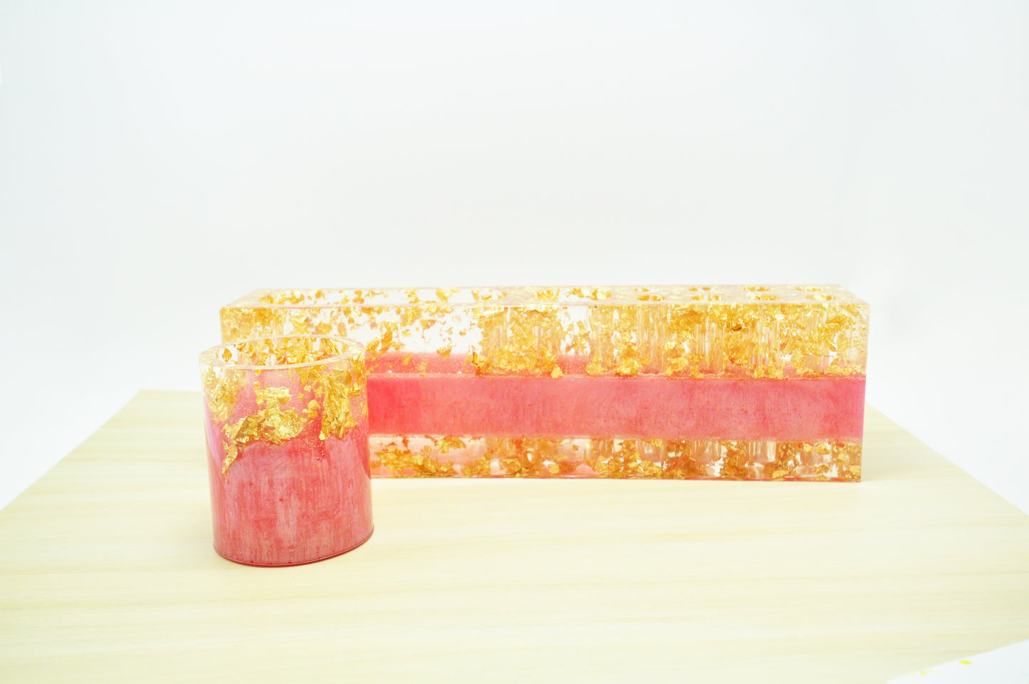 2-Piece Pink & Gold Resin Desk Organizer Set