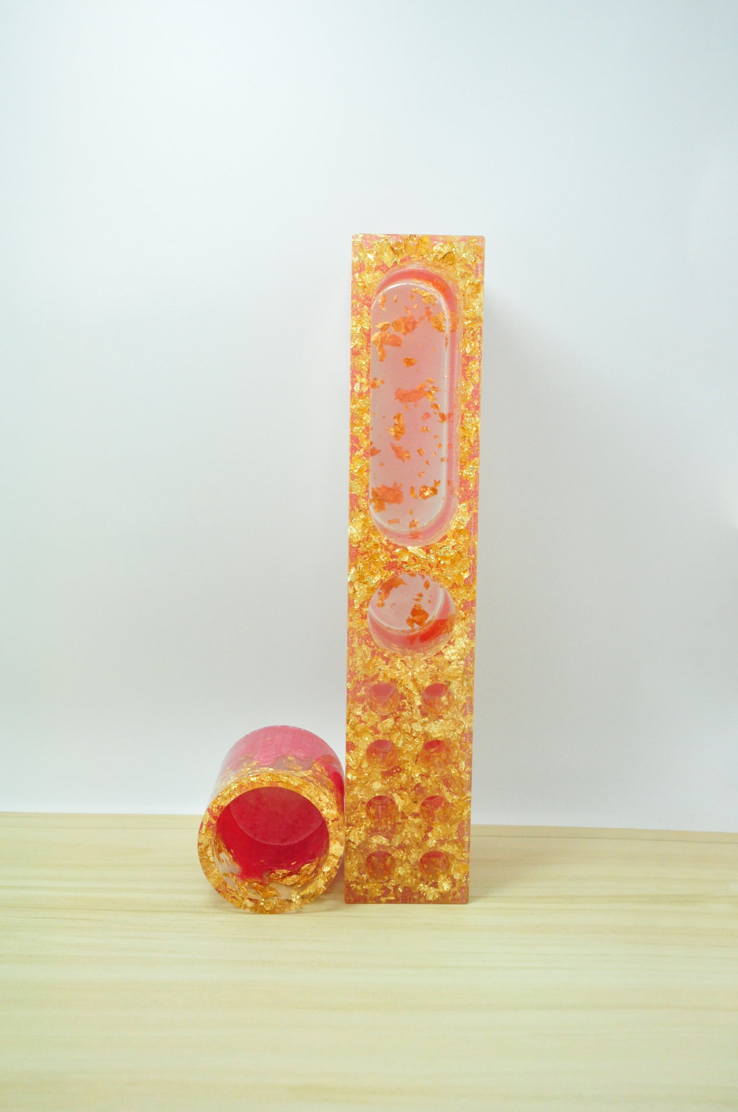 2-Piece Pink & Gold Resin Desk Organizer Set