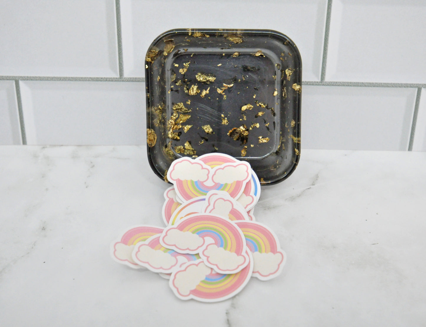 Black & Gold Foil Resin Trinket Dish ✨