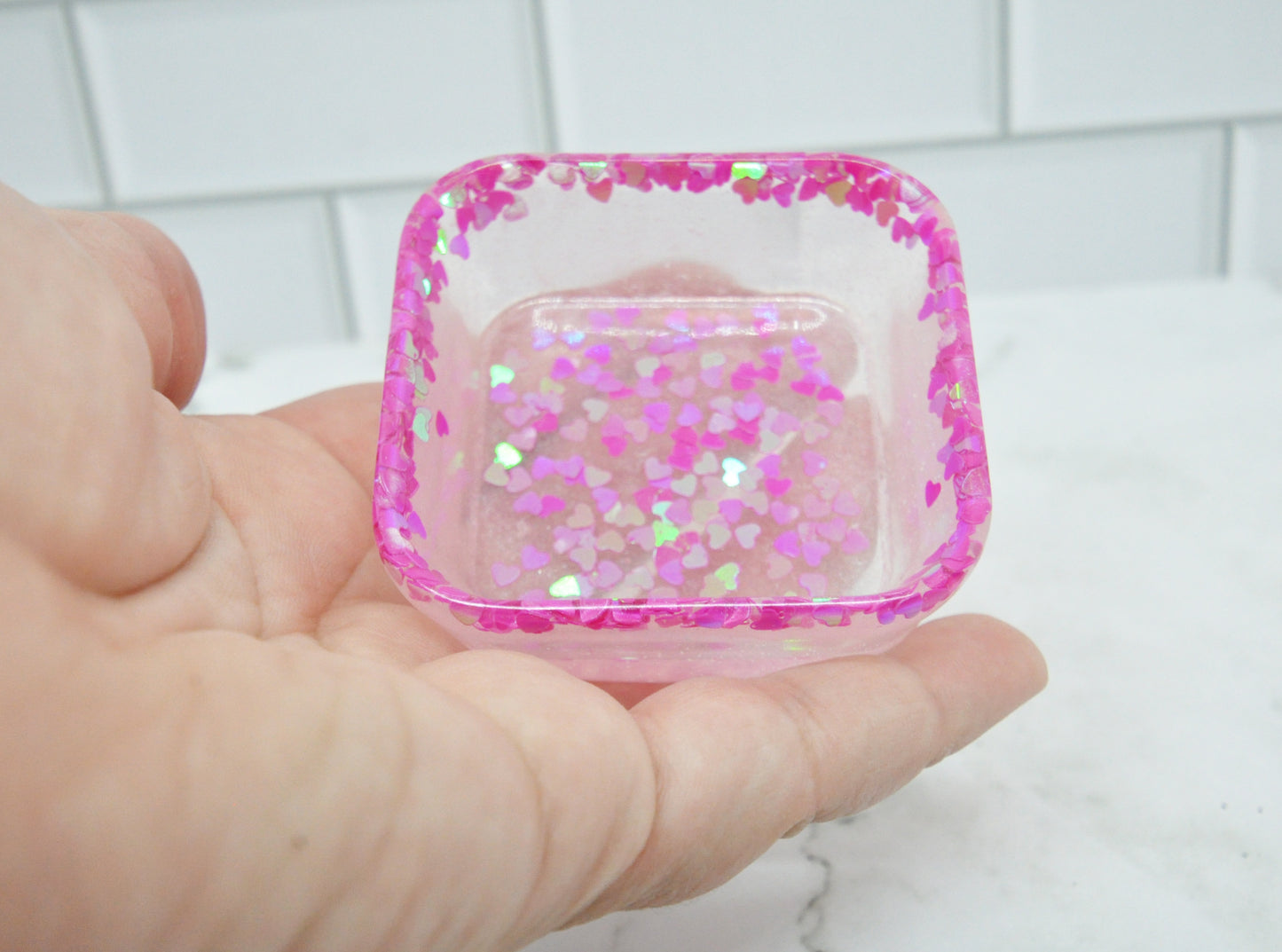 Pink Hearts Glitter Resin Organizer Dish π