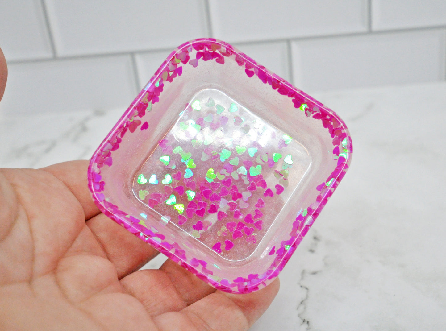 Pink Hearts Glitter Resin Organizer Dish π