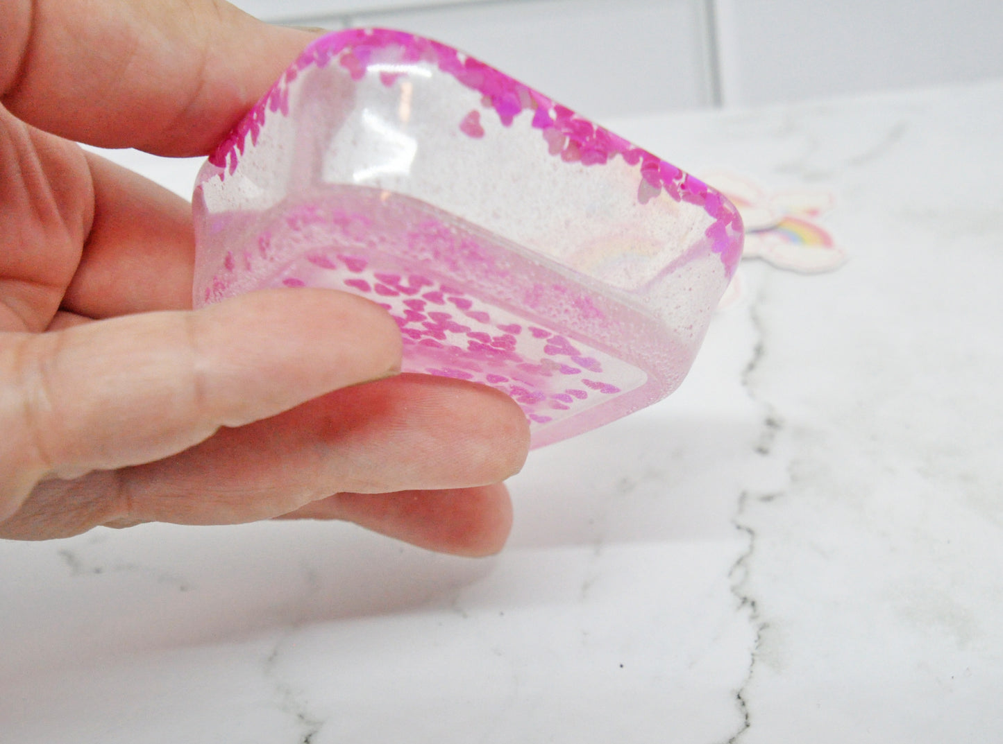 Pink Hearts Glitter Resin Organizer Dish π