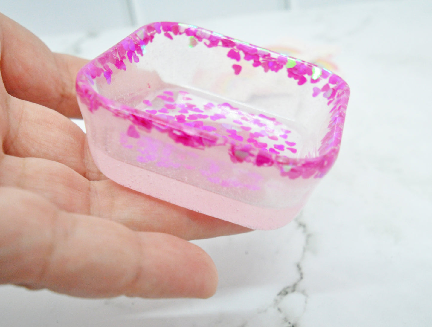 Pink Hearts Glitter Resin Organizer Dish π