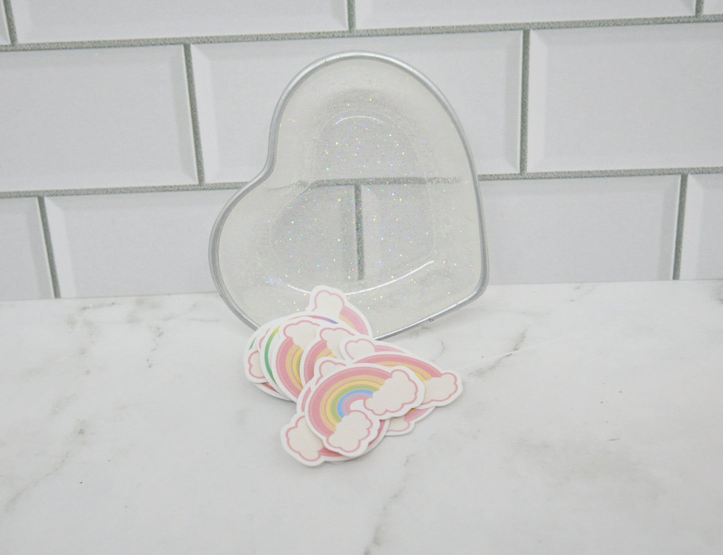 Iridescent Glitter Heart Resin Dish with Silver Rim ✨