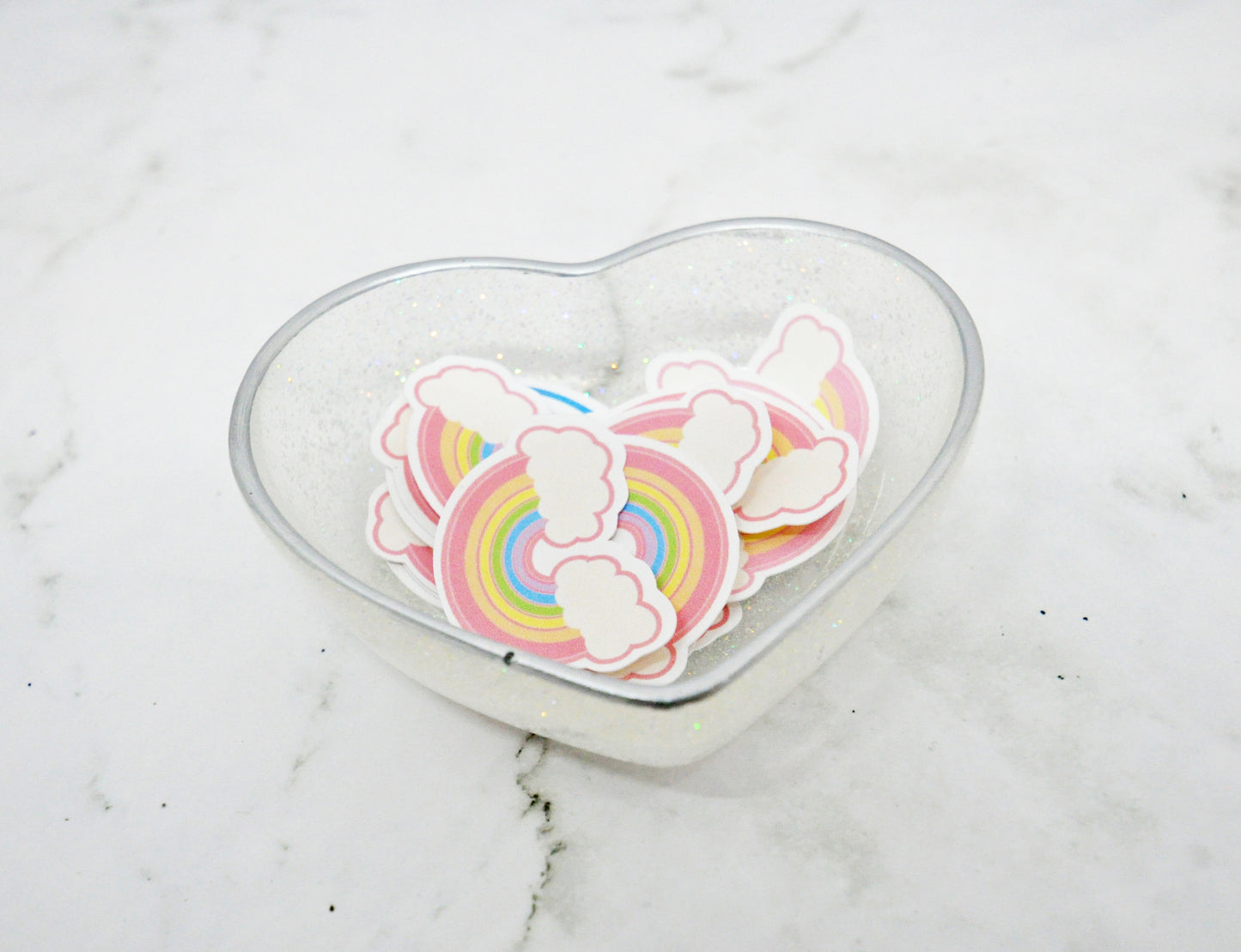 Iridescent Glitter Heart Resin Dish with Silver Rim ✨