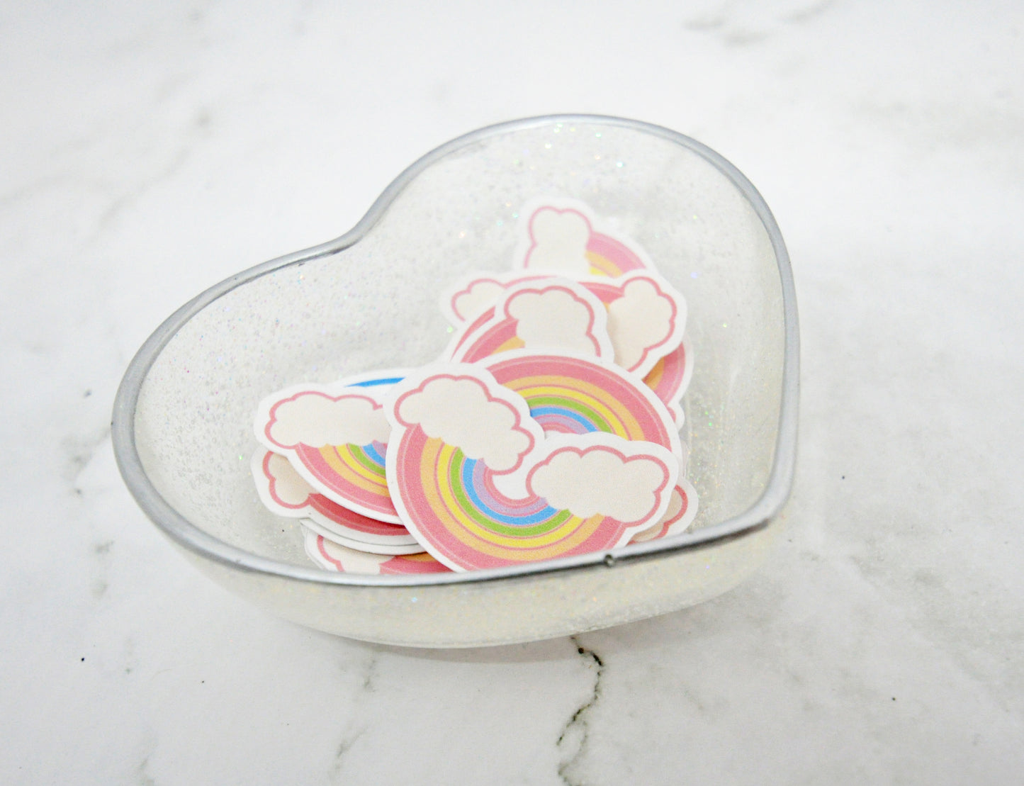 Iridescent Glitter Heart Resin Dish with Silver Rim ✨