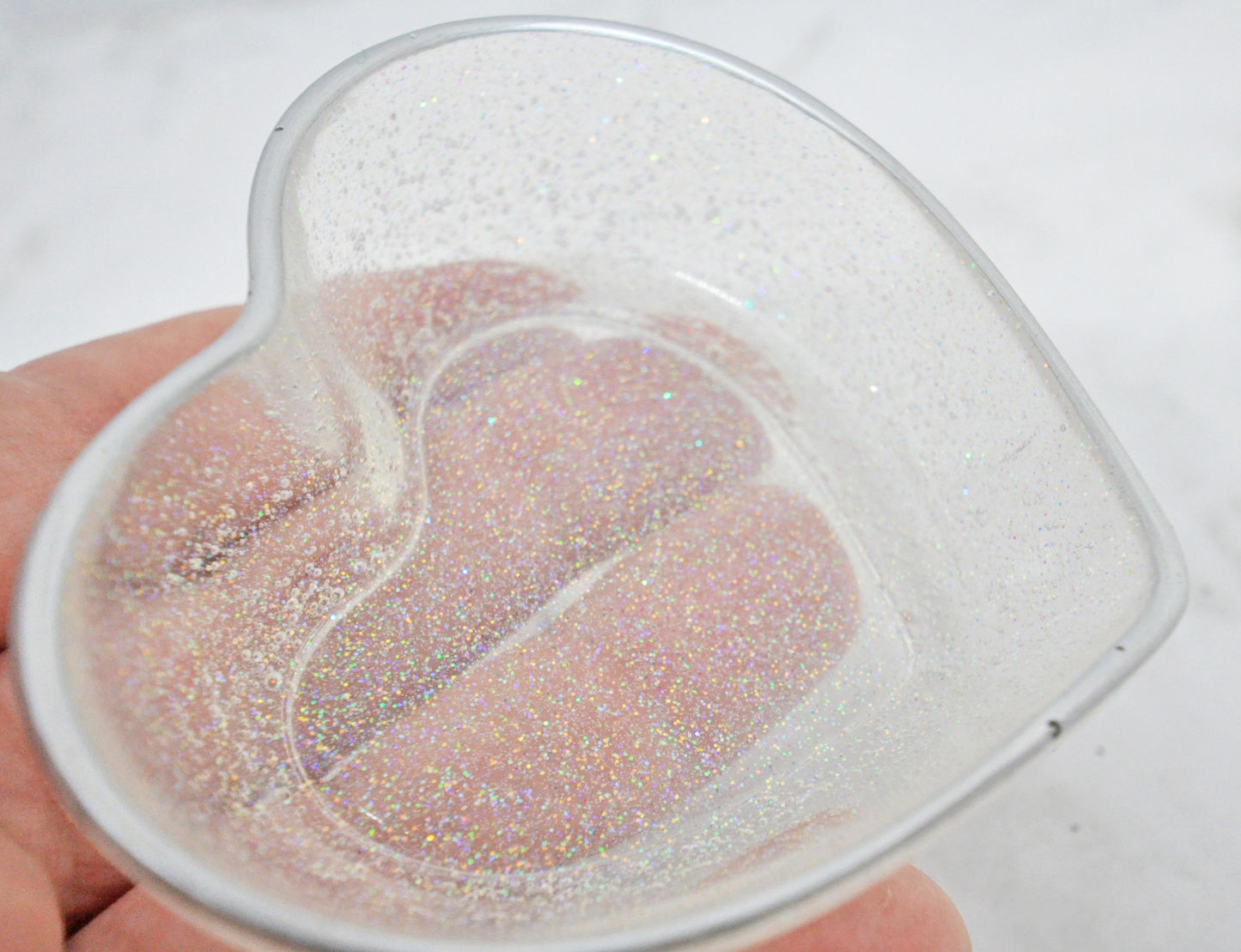 Iridescent Glitter Heart Resin Dish with Silver Rim ✨