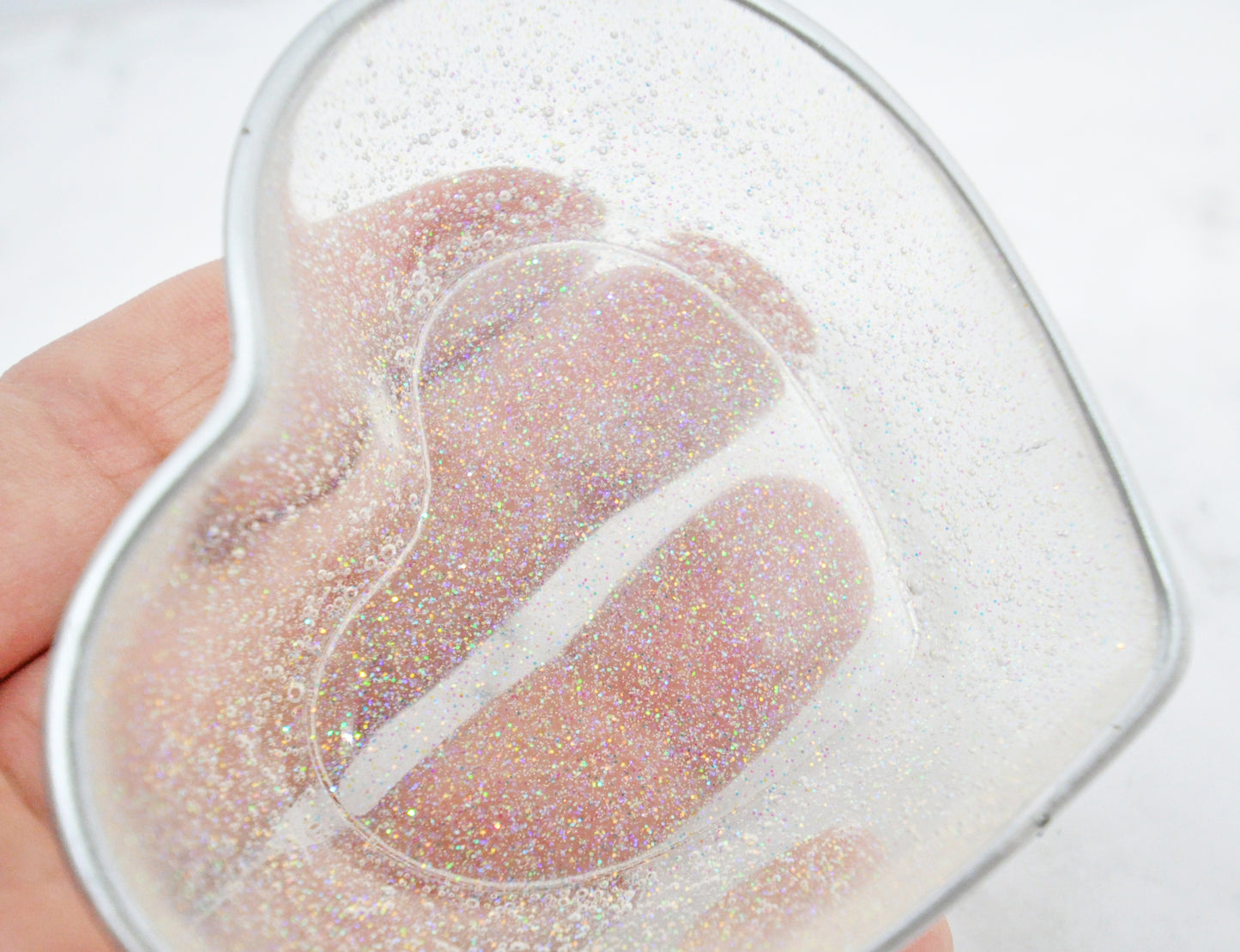 Iridescent Glitter Heart Resin Dish with Silver Rim ✨