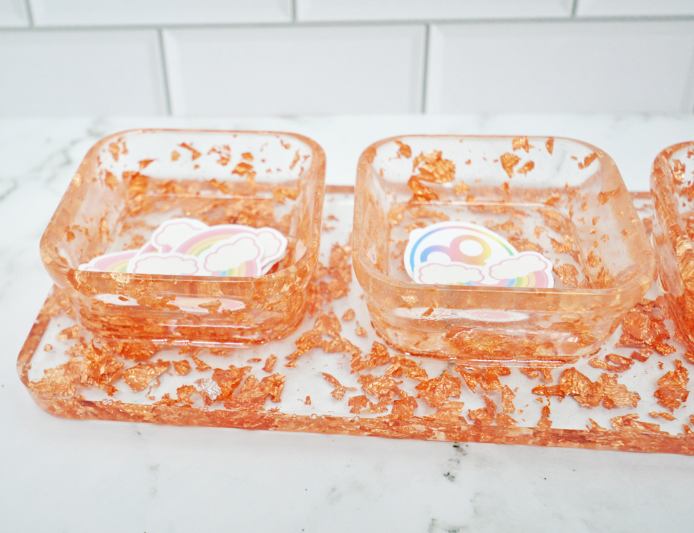 Rose Gold Foil Resin Tray Set – Organizer with 3 Bowls