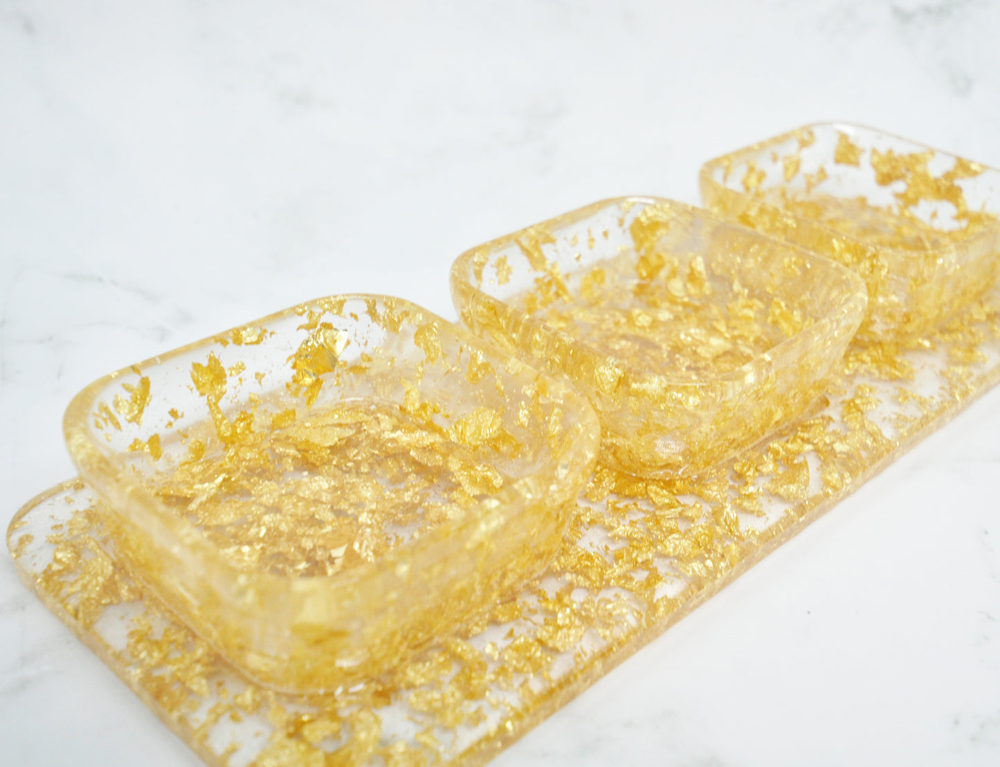 Gold Foil Resin Organizer Tray ā One-Piece with 3 Compartments