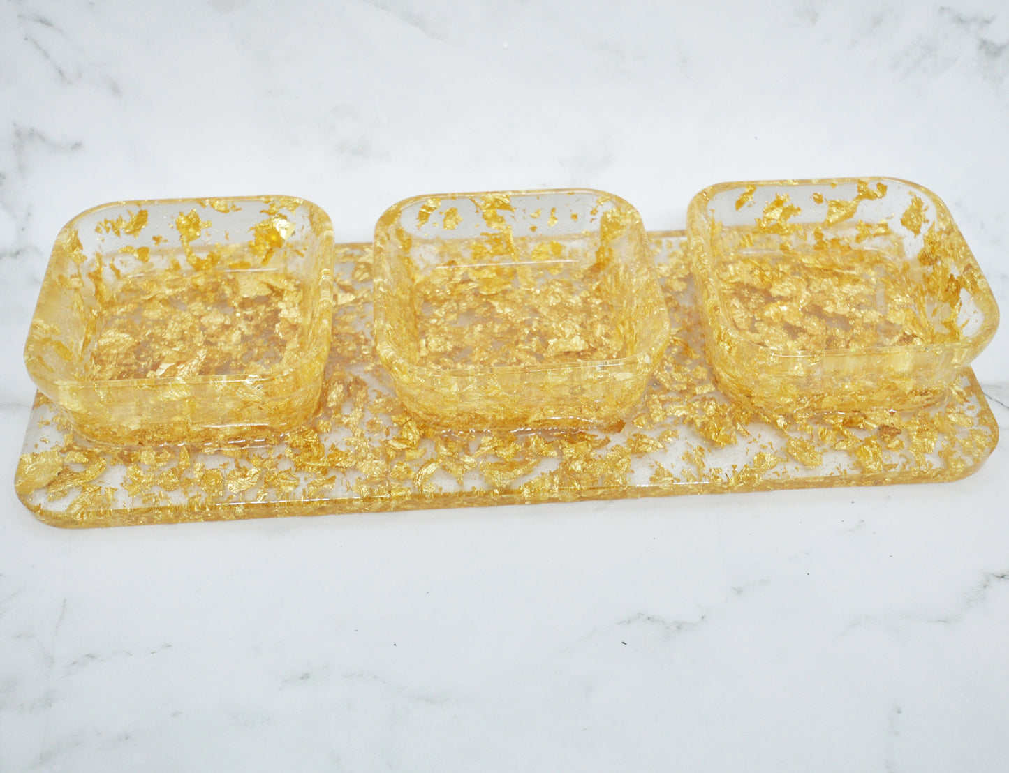 Gold Foil Resin Organizer Tray ā One-Piece with 3 Compartments