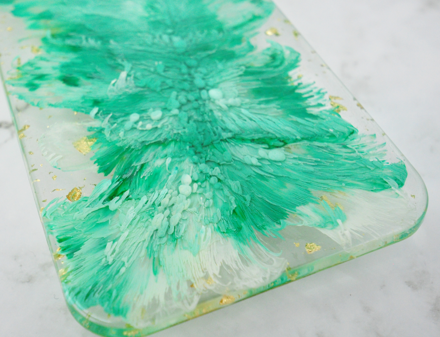 Green Feather & Gold Foil Resin Tray with Lotus Dish