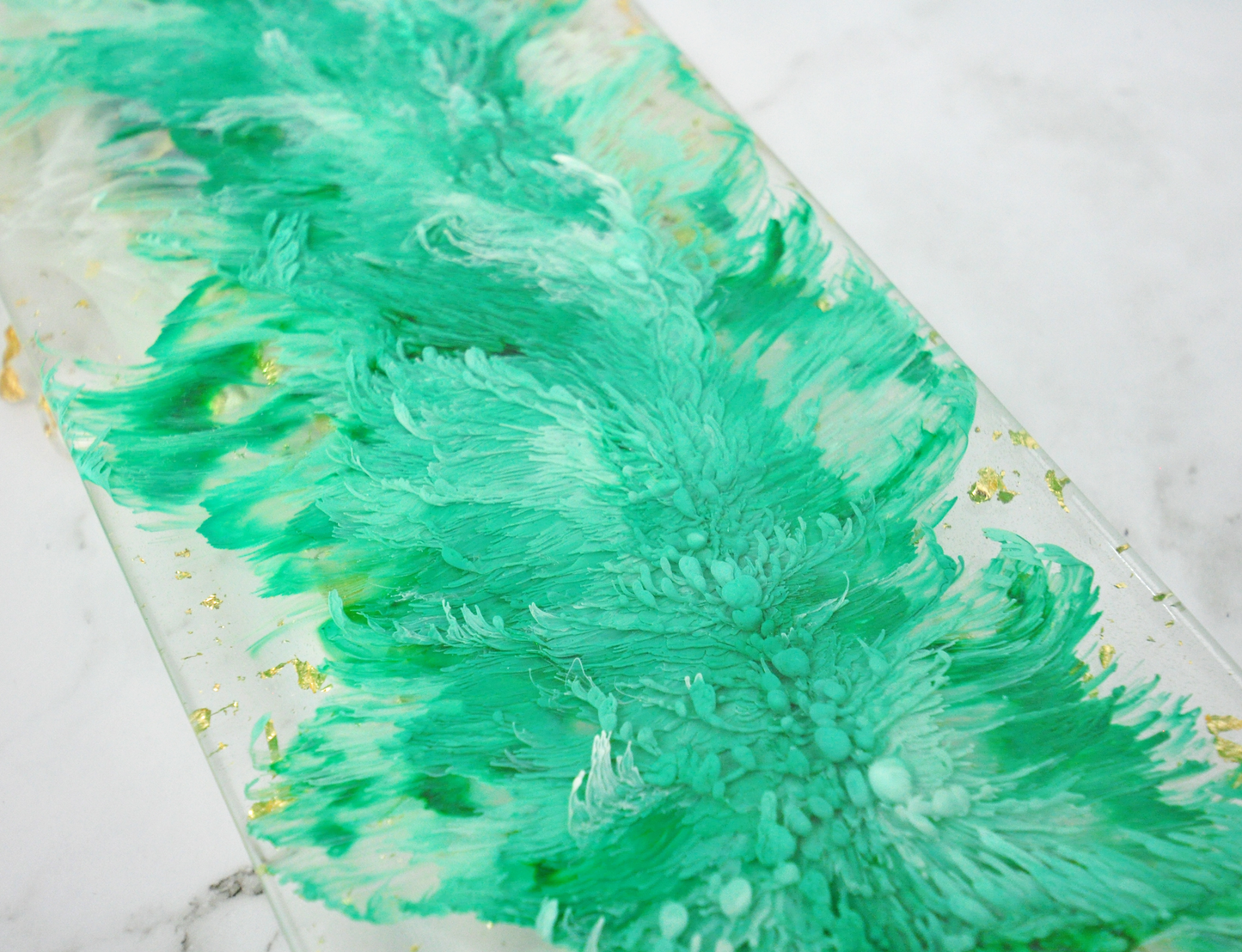 Green Feather & Gold Foil Resin Tray with Lotus Dish