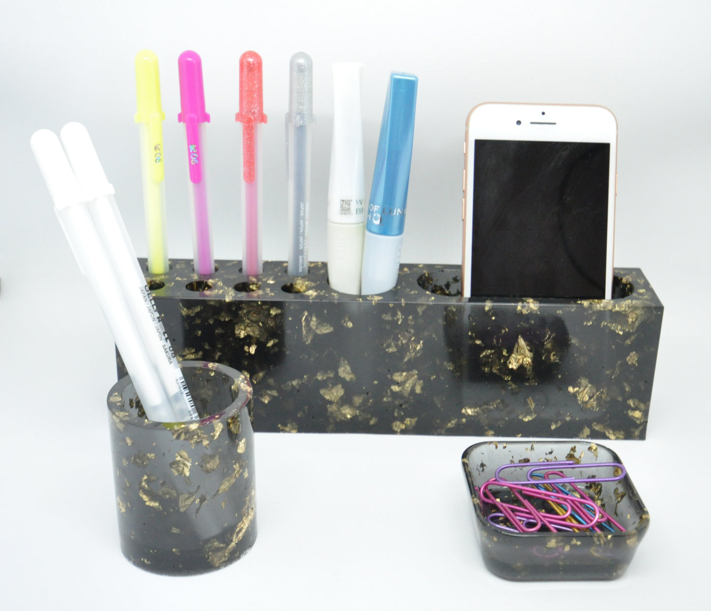 3-Piece Black & Gold Resin Desk Organizer Set
