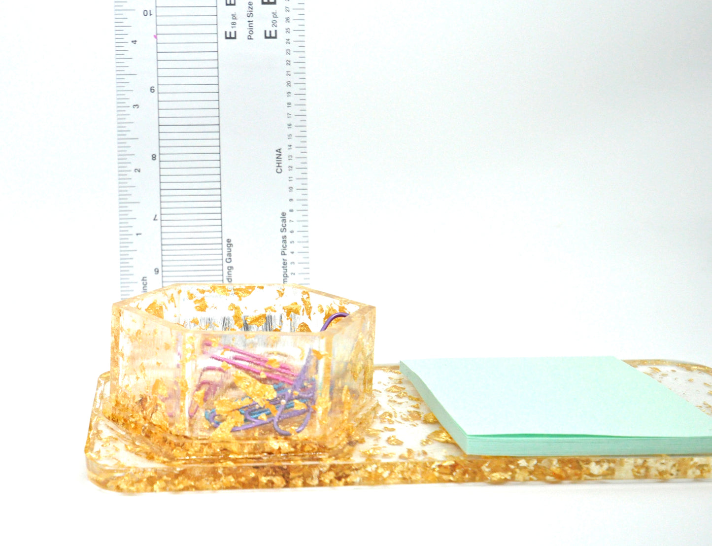 Gold Flake Resin Desk Tray & Hexagon Organizer