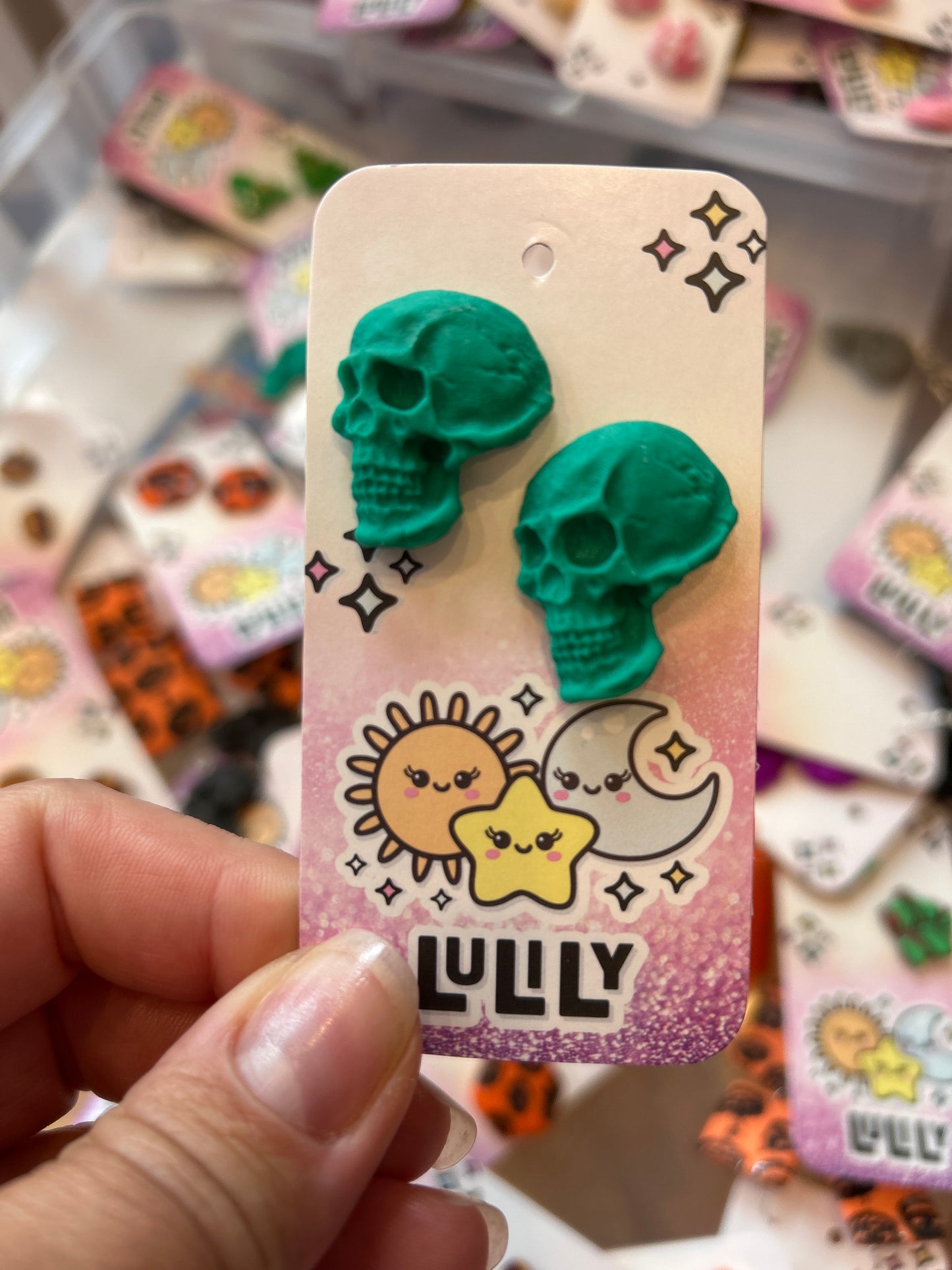 Green Skull Stud Earrings
