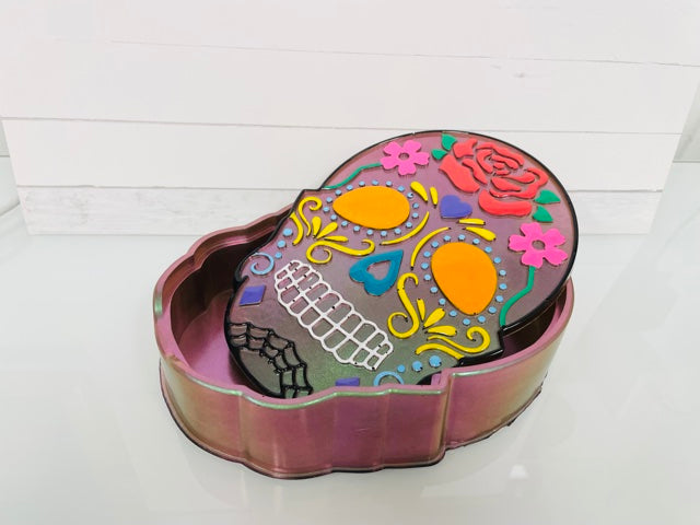 Hand-Painted Iridescent Sugar Skull Organizer