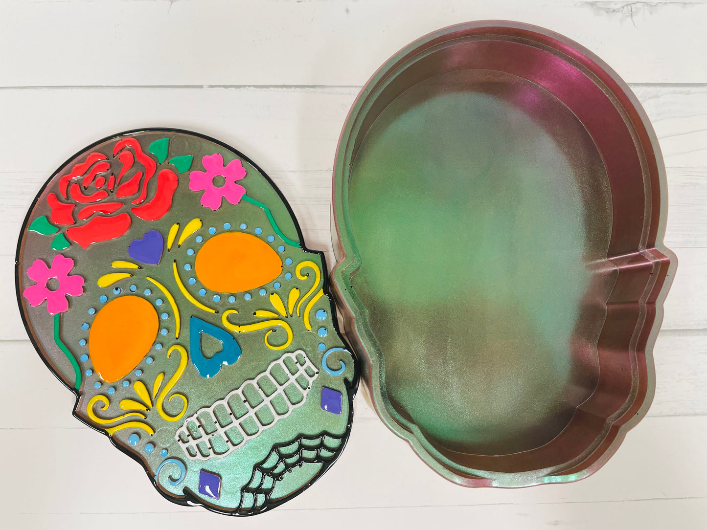 Hand-Painted Iridescent Sugar Skull Organizer