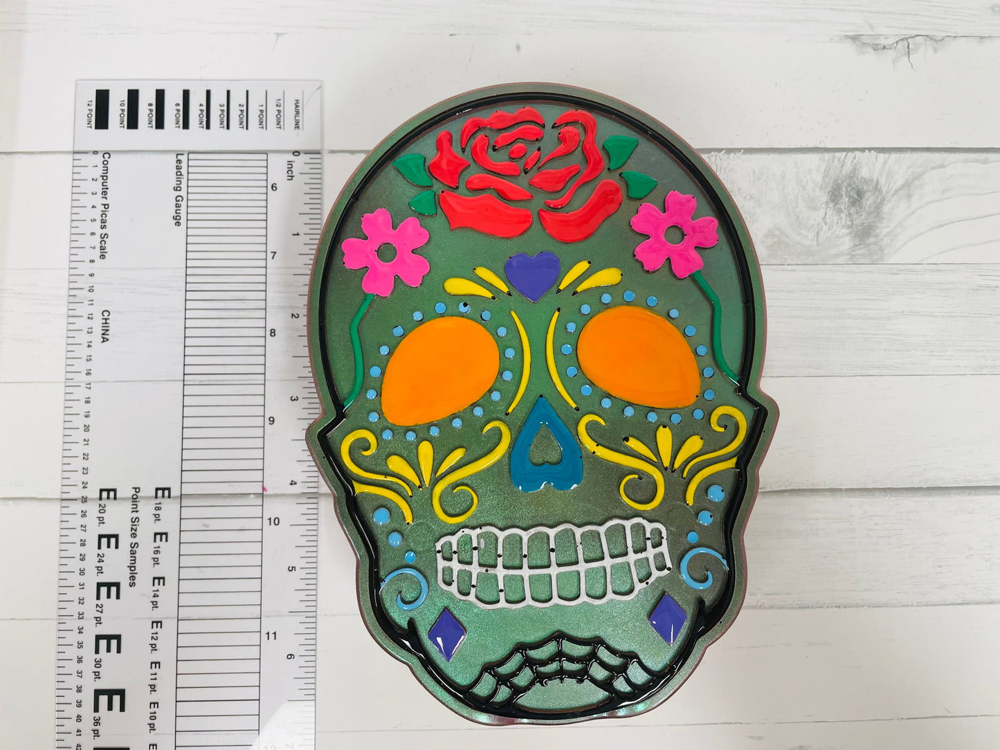 Hand-Painted Iridescent Sugar Skull Organizer