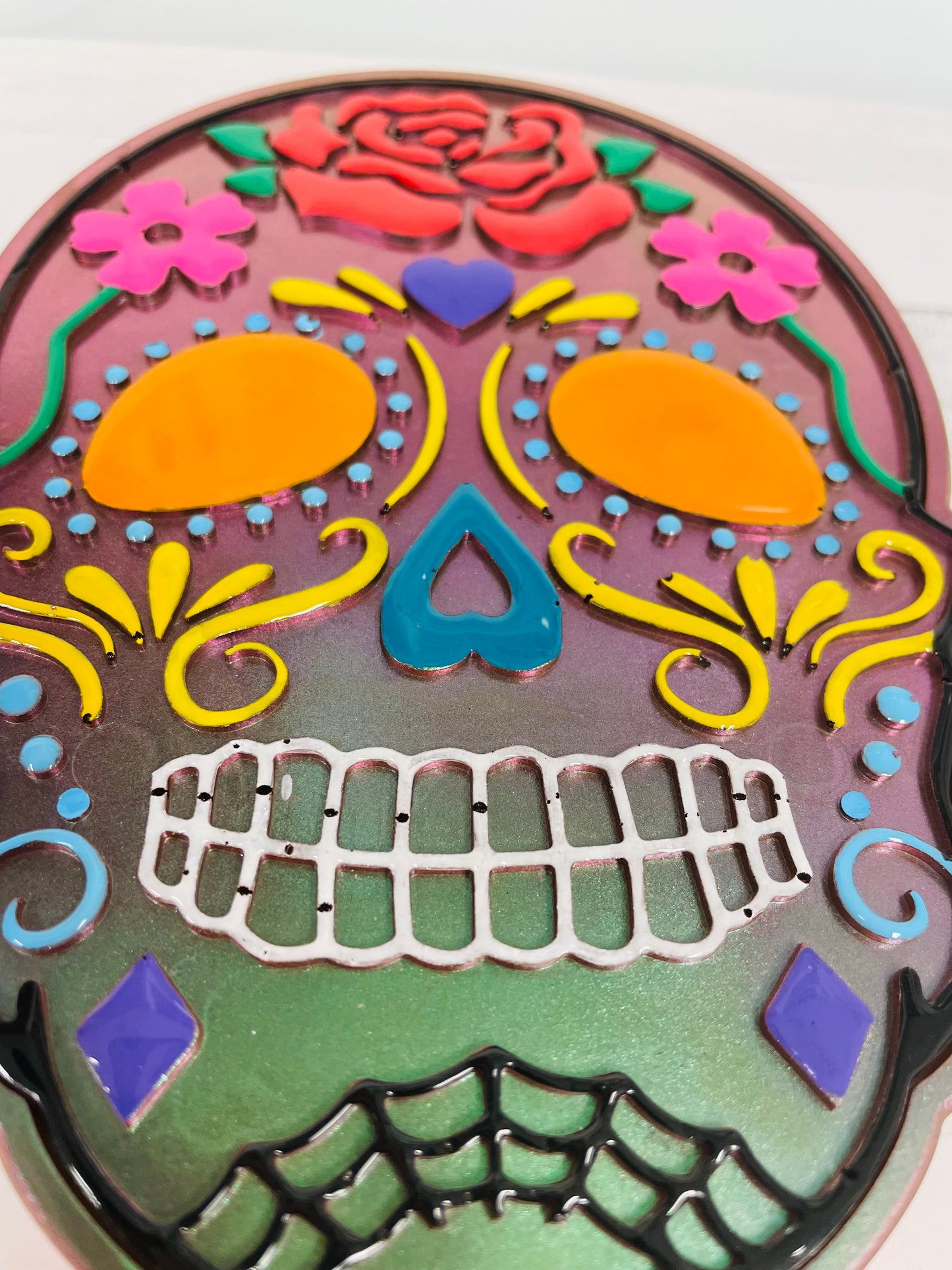 Hand-Painted Iridescent Sugar Skull Organizer