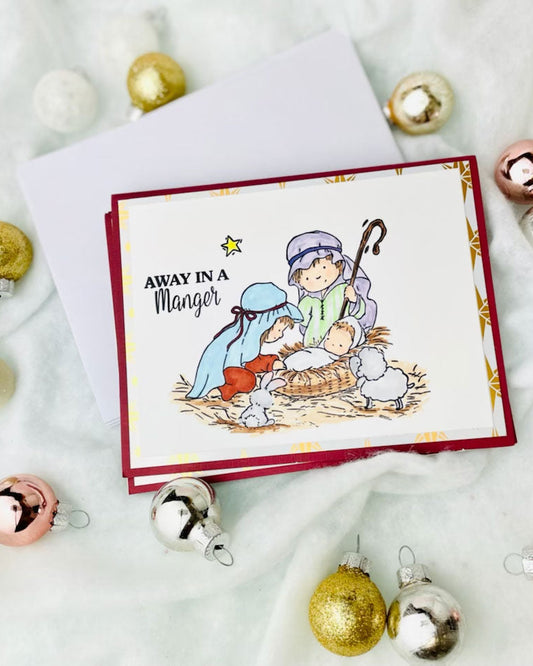 Away In A Manger Christmas Greeting Card - 5 pack