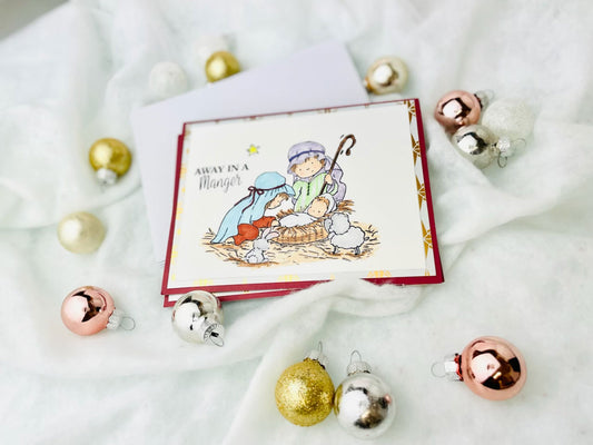 Away In A Manger Christmas Greeting Card - 5 pack