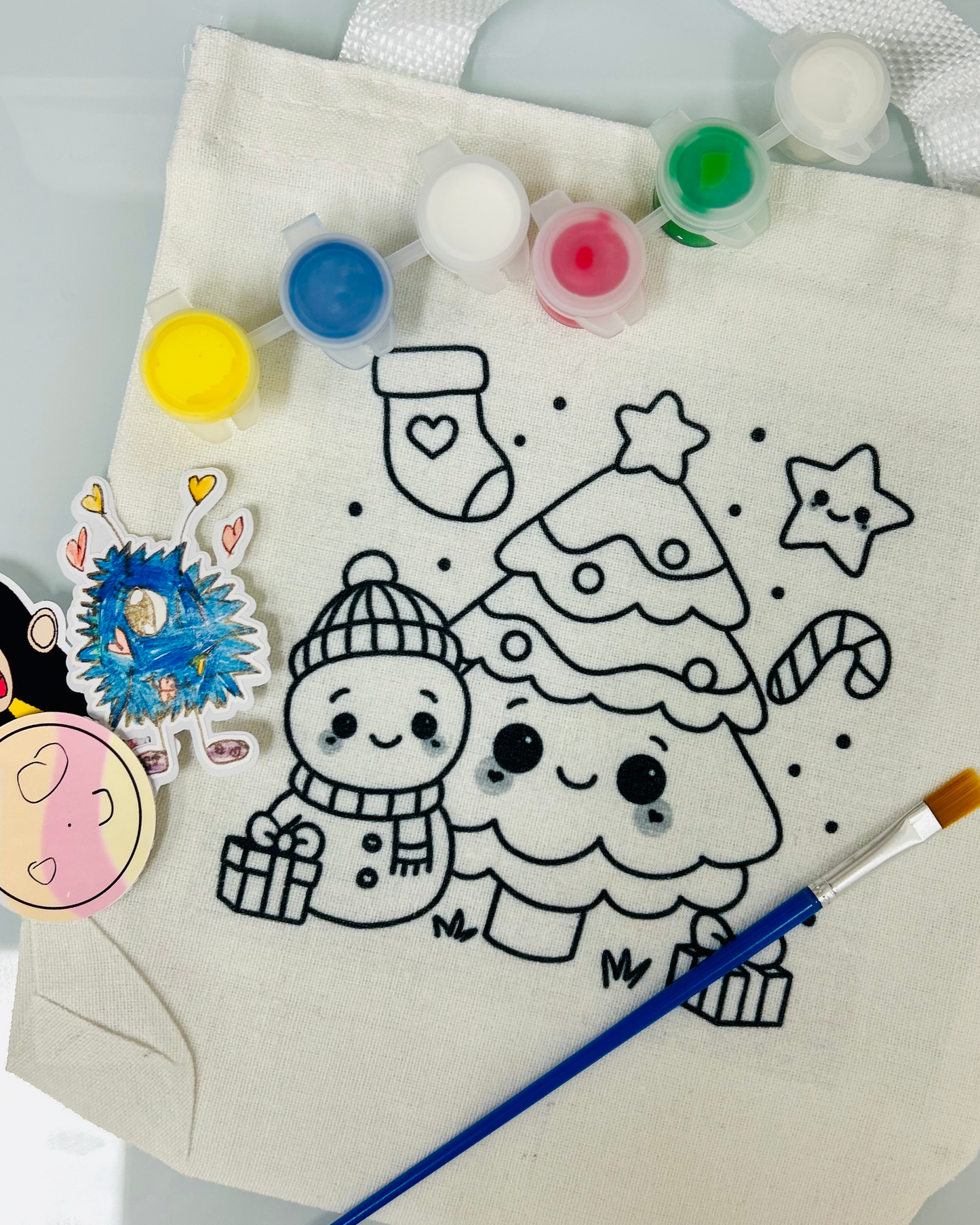 Christmas DIY Paint Tote Bag Kit for Kids – Festive Holiday Craft with Paints, Stickers & Brush 🎄