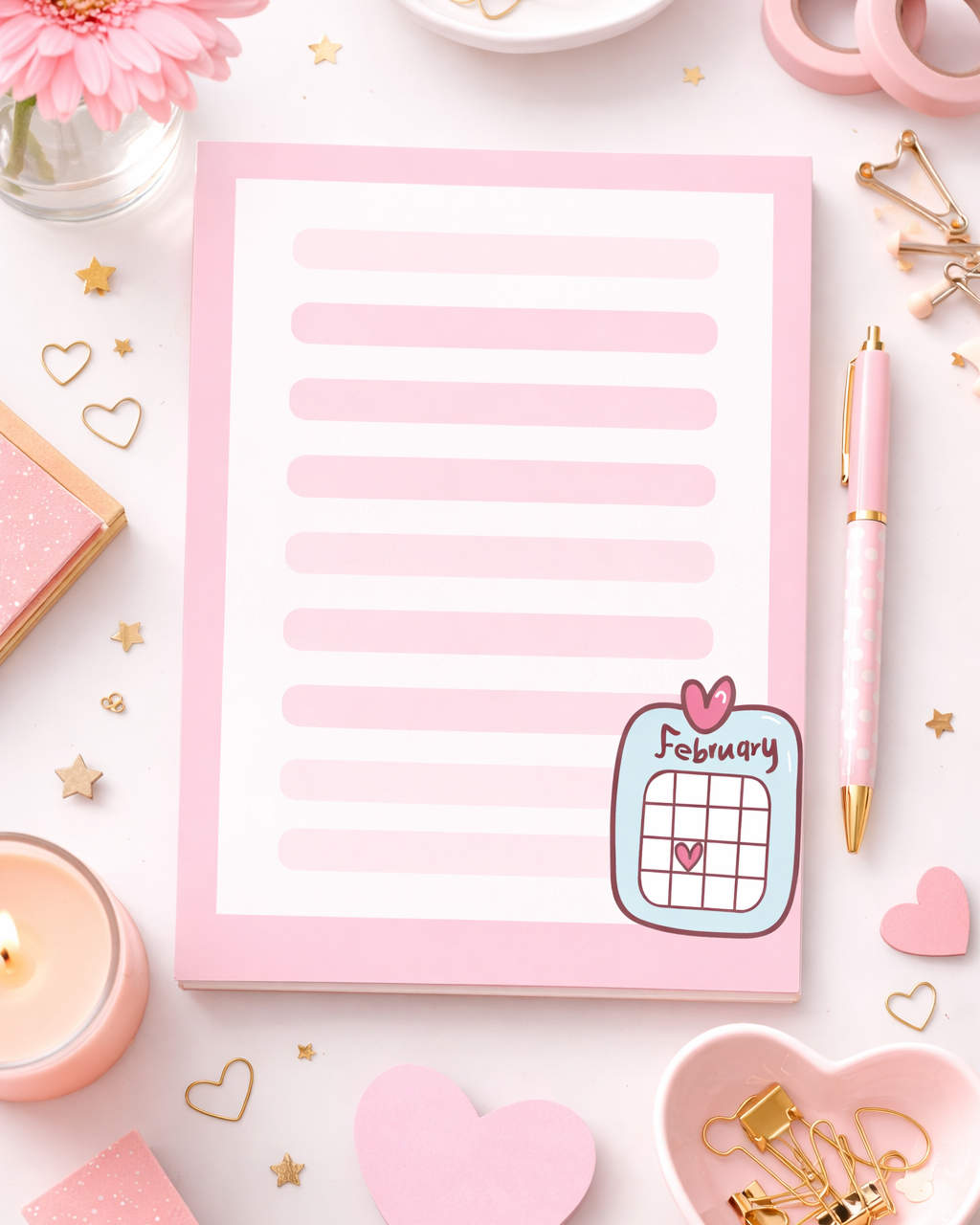 February Notes Notepad – Pastel Lined Writing Pad
