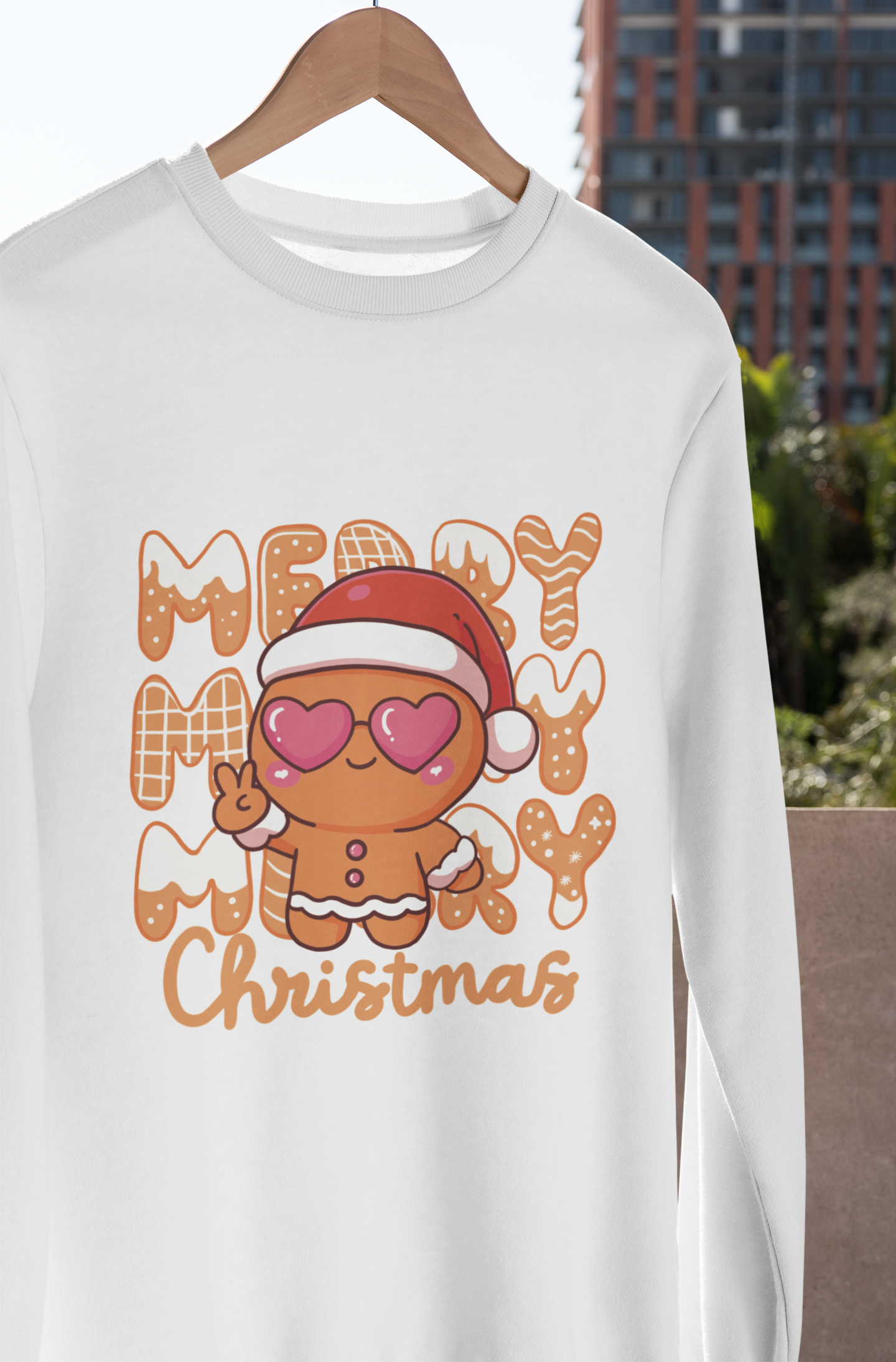 Merry Christmas Gingerbread Heart Eyes Crewneck Sweatshirt