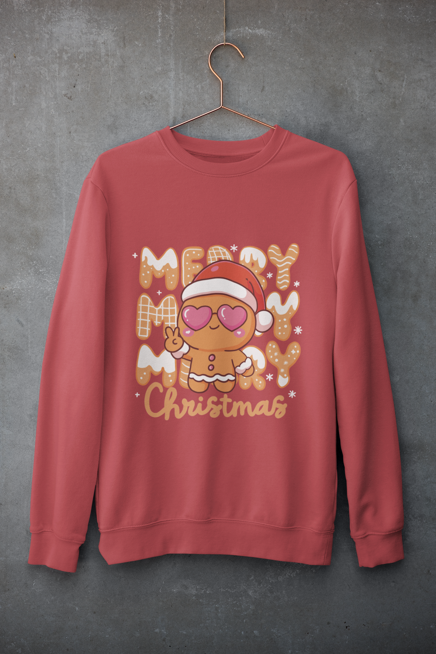 Merry Christmas Gingerbread Heart Eyes Crewneck Sweatshirt