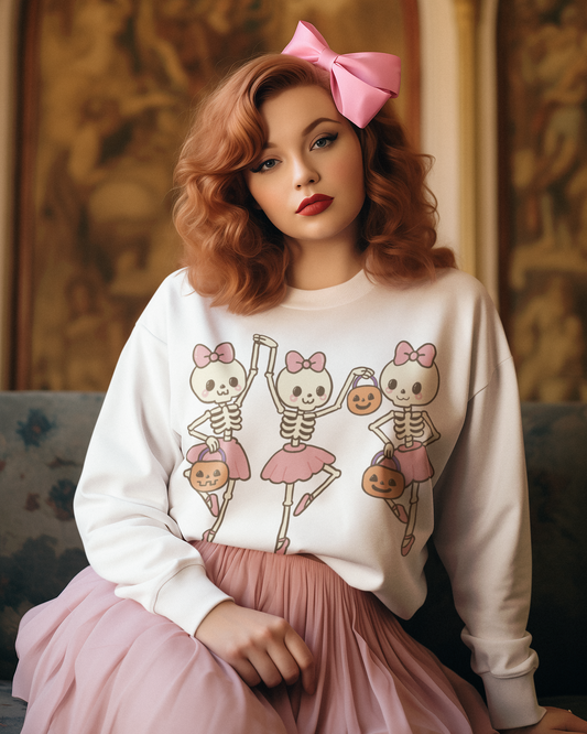 Dancing Ballerina Skeletons Halloween Sweatshirt 💀🎀🎃