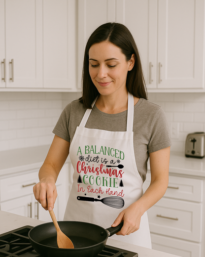 🎄 A Balanced Diet Is a Christmas Cookie in Each Hand White Apron 🍪