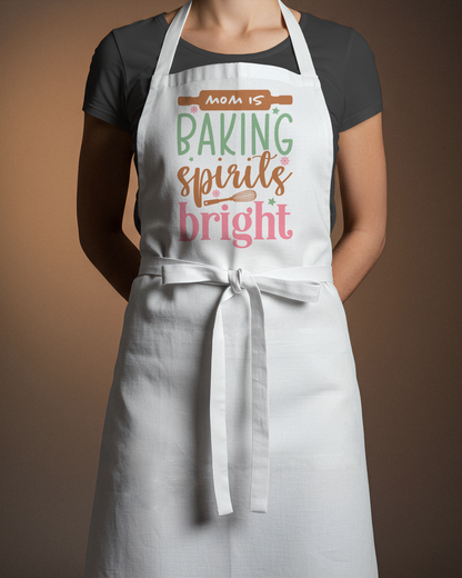 🎄 Mom Is Baking Spirits Bright White Apron 🍪