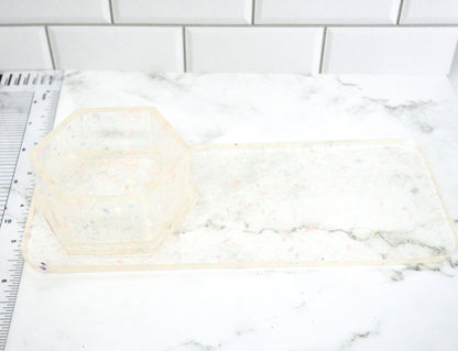 Iridescent Confetti Resin Desk Organizer – Built-In Hexagon Cup