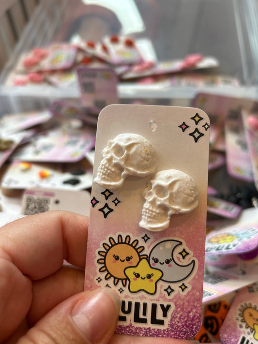 White Glitter Skull Stud Earrings