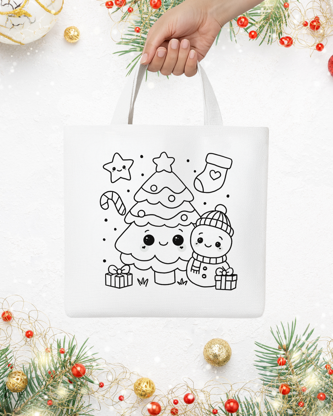 Christmas DIY Paint Tote Bag Kit for Kids – Festive Holiday Craft with Paints, Stickers & Brush 🎄