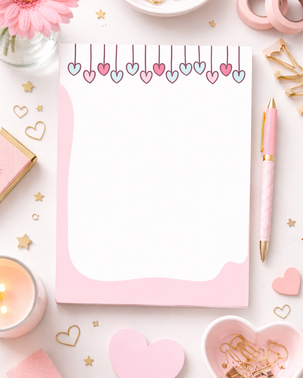 Hanging Hearts Notes Notepad – Pastel Blank Writing Pad