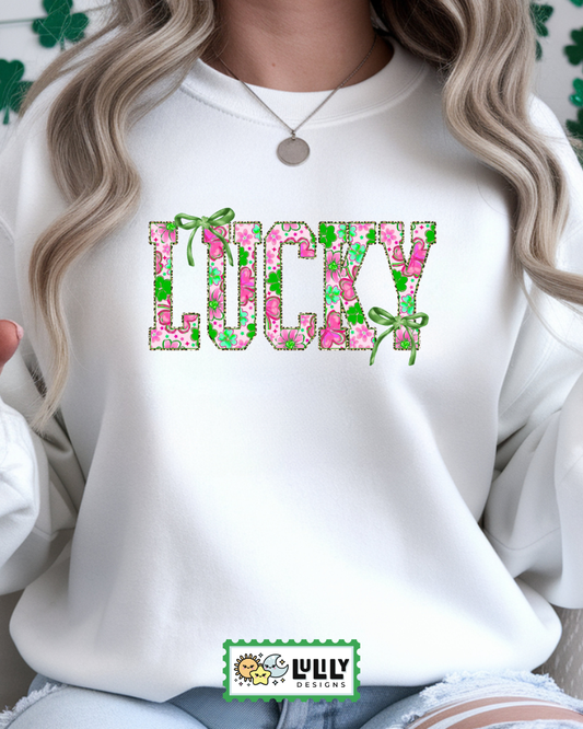 Lucky Floral Bow St. Patricks Day White Sweatshirt
