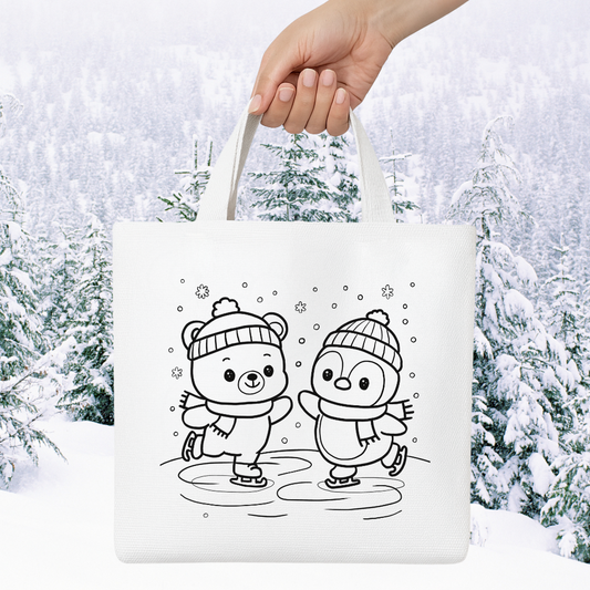 Ice Skating DIY Paint Tote Bag Kit for Kids – Winter Craft Fun with Paints, Stickers & Brush ⛸️❄️