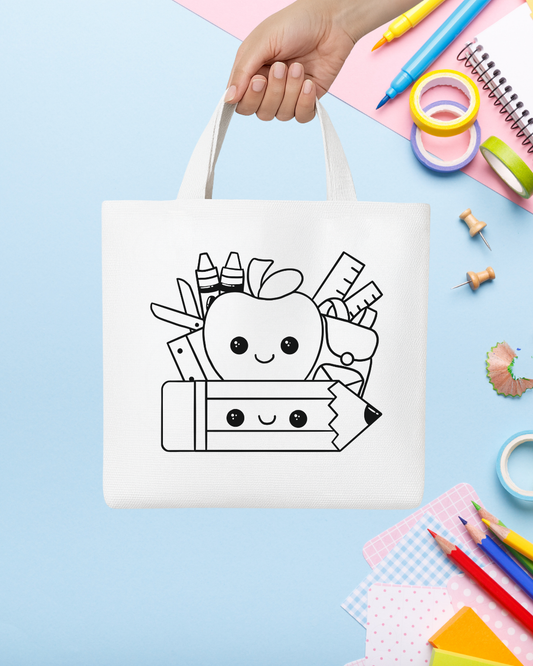 Back to School DIY Paint Tote Bag Kit for Kids – Creative Classroom Craft with Paints, Stickers & Brush ✏️🎒