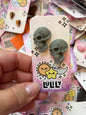 Grey Speckled Skull Stud Earrings