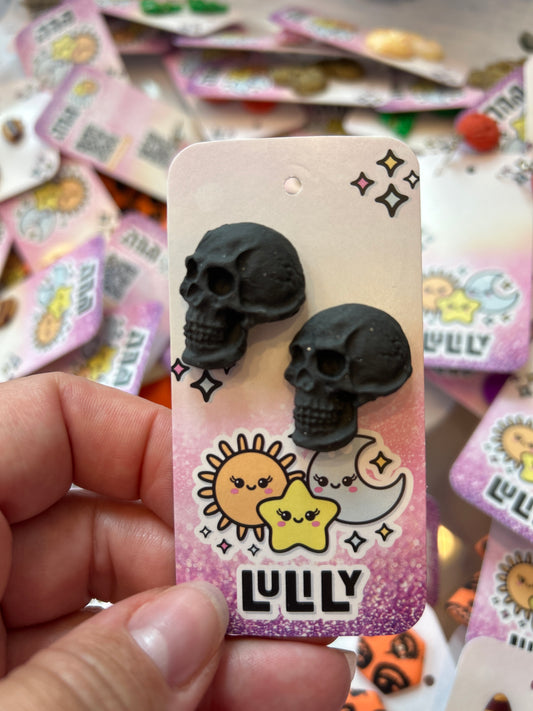 Matte Black Skull Stud Earrings