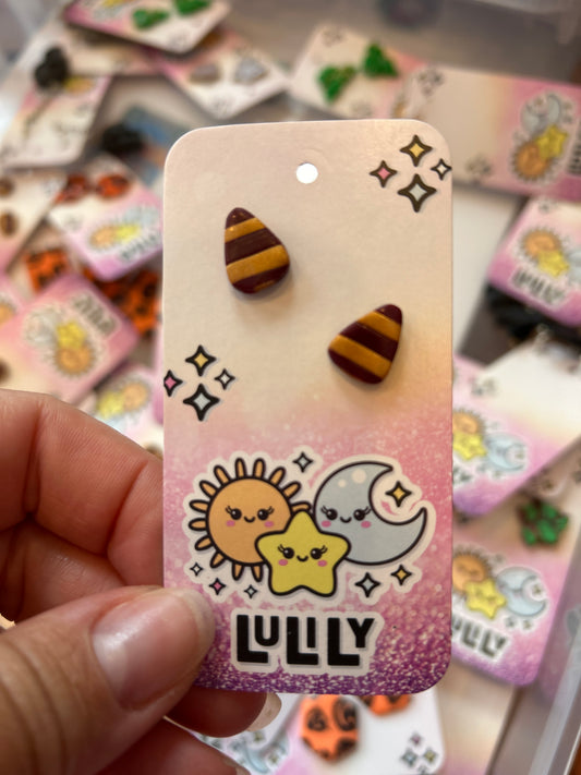 Maroon Gold Candy Corn Stud Earrings