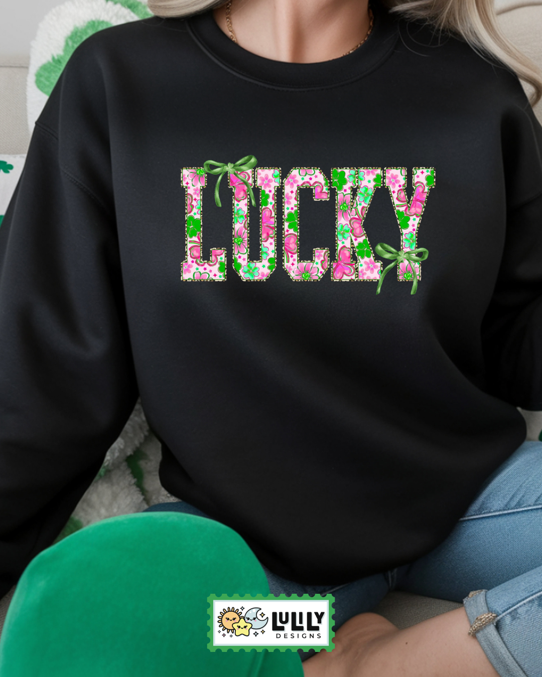 Lucky Floral Bow St. Patricks Day White Sweatshirt