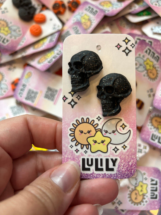 Black Glitter Skull Stud Earrings